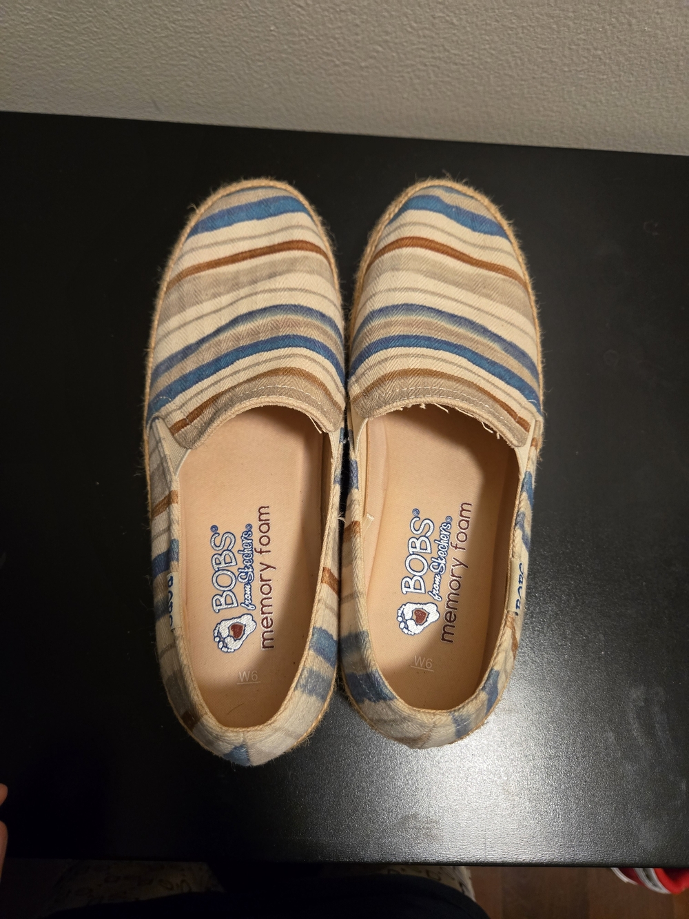 Skechers BOBS Kids' Slip-On Sneakers in Blue and Tan Stripes